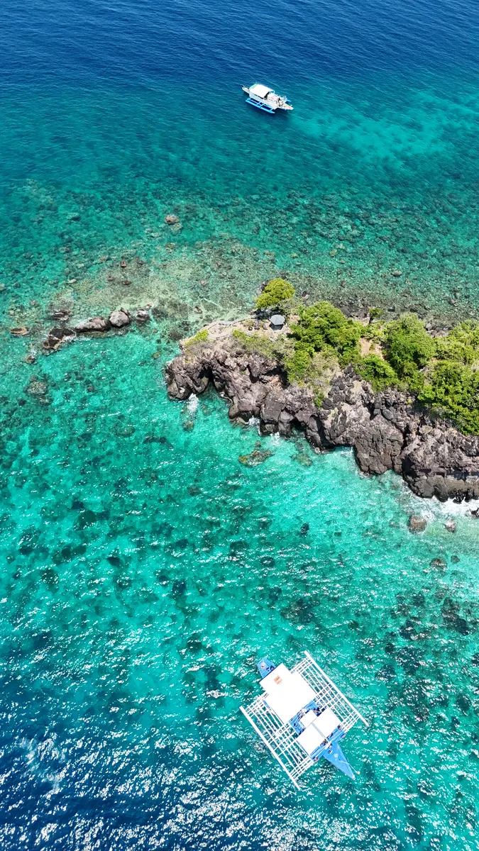 Aerial view of Apo Island reef and shoreline