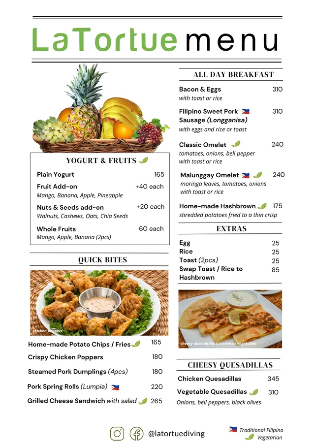 La Tortue dining menu page 1