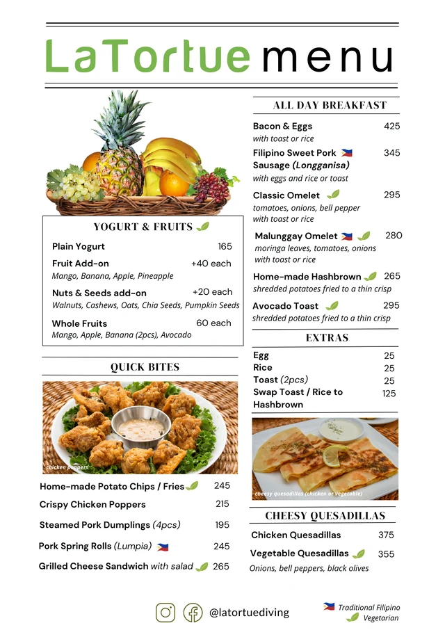 La Tortue dining menu page 1