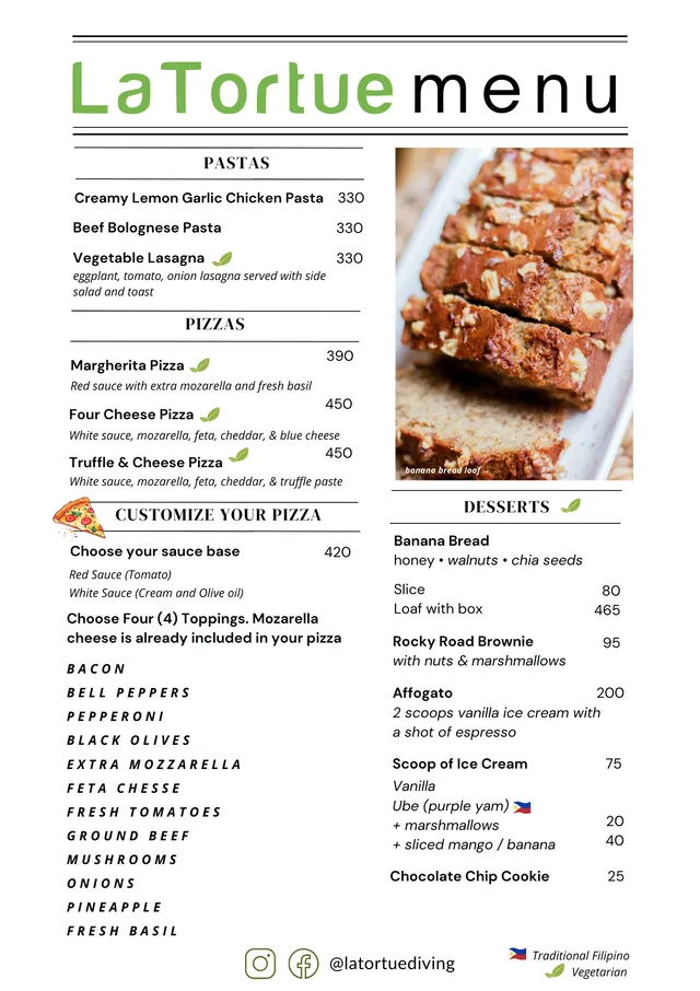La Tortue dining menu page 2