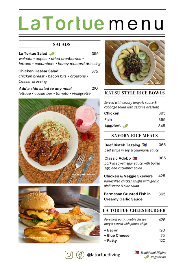 La Tortue dining menu page 2