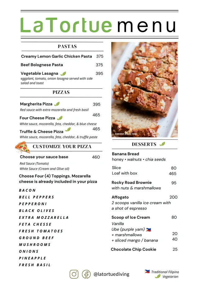 La Tortue dining menu page 3